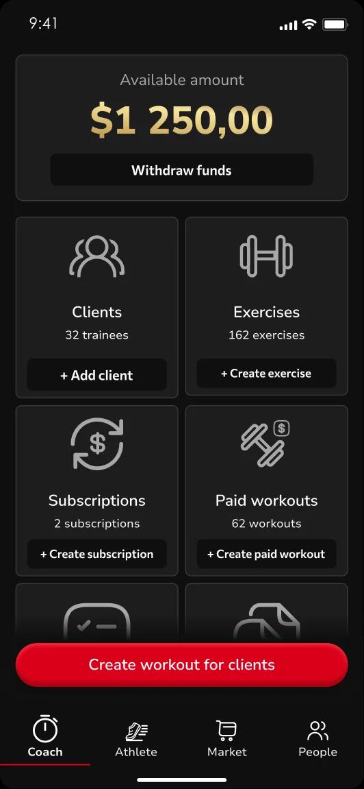 Athlete Link app workout screen