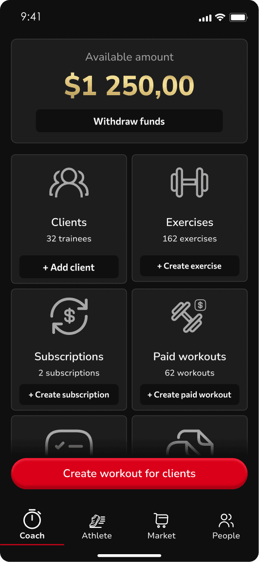 Athlete Link app workout screen